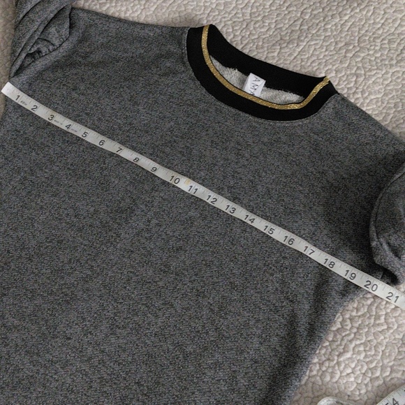 Amadi Small Grey Puff Sleeve Metallic Gold Trim Sweatshirt - Picture 11 of 14